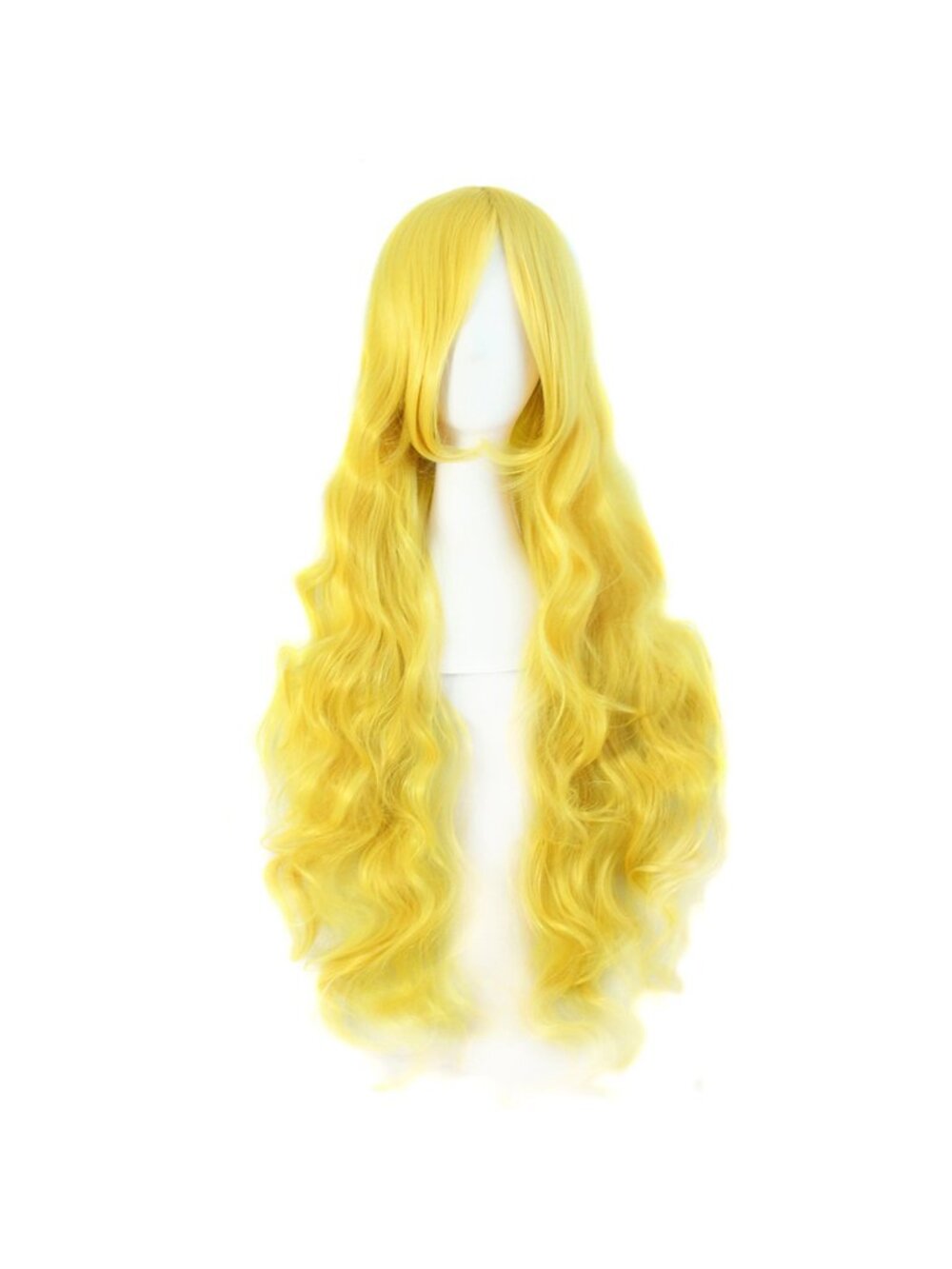 Women's Yellow 32 Inch Long Hair Spiral Curly Cosplay Wigs With Side Bangs